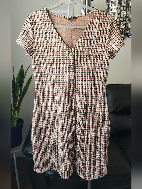 George Dresses & Skirts - Button-Front Plaid Mini Dress in Rust & Black